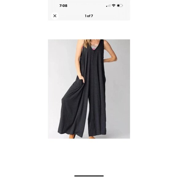 Natural Life jumpsuit Womens One Size Gray Green Wide Leg V-neck Pockets Comfy - Picture 15 of 15